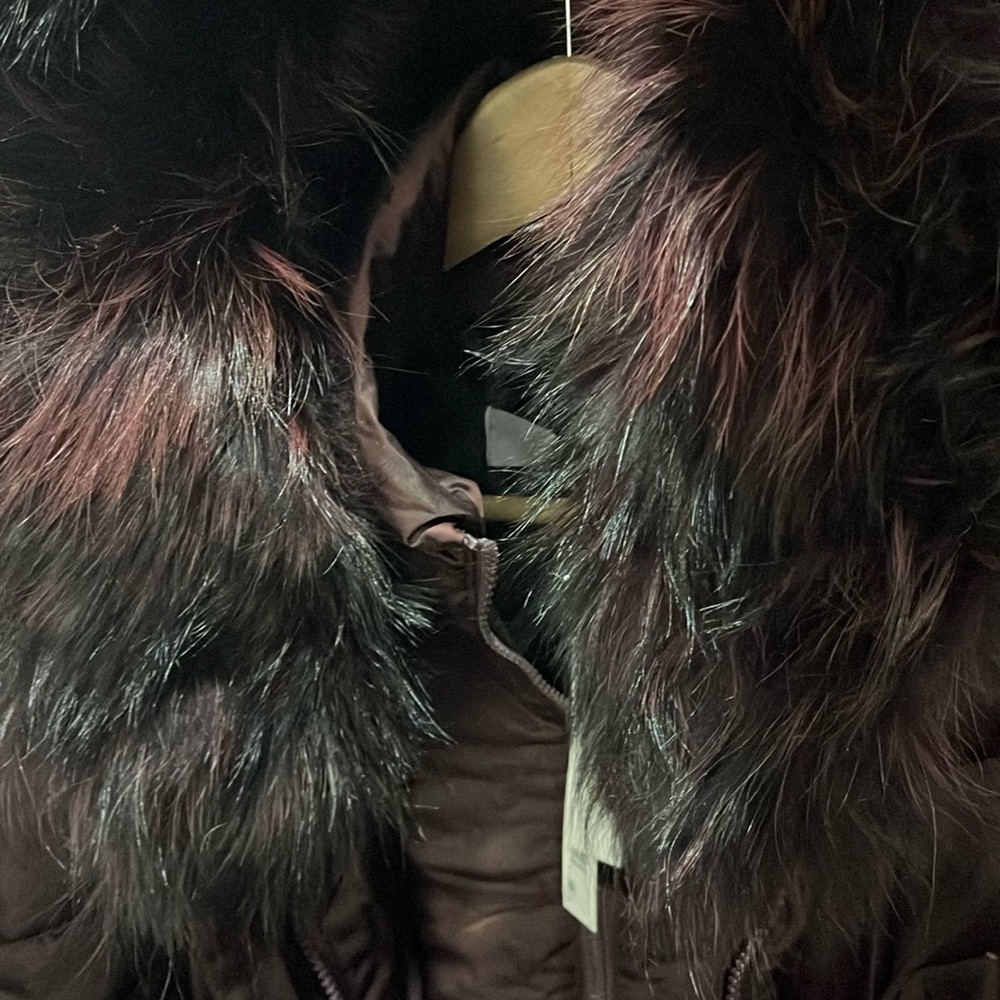 TAHARI
Real Fur-Trim Hooded Down Coat, Burgundy